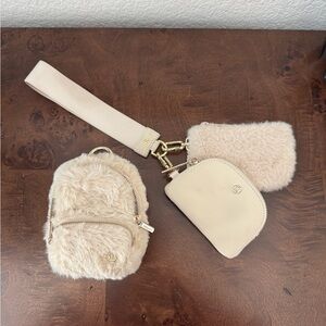 Lululemon Athletica plush fleece dual pouch wristlet and Mini Backpack